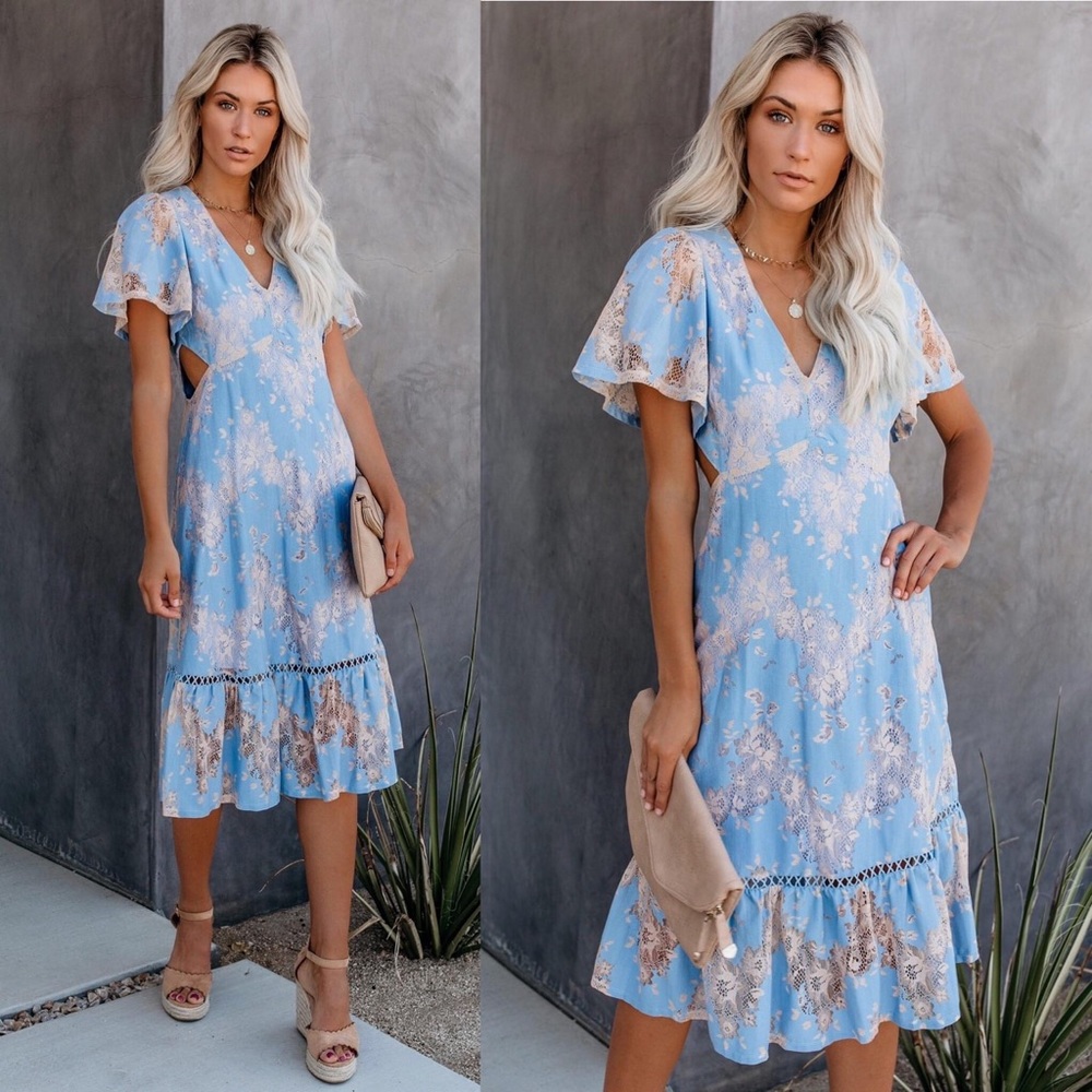 Blue Midi Dress- cutout and lace!